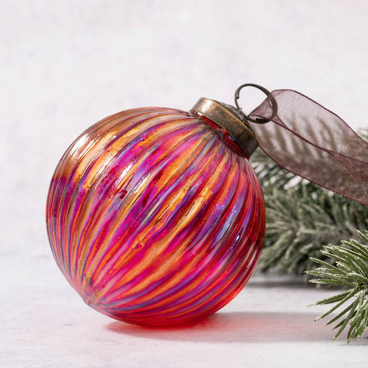 3" Large Red Rainbow Glass Ribbed Ball - Violet Elizabeth